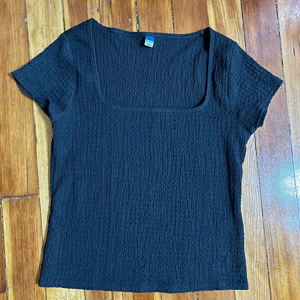 Old Navy Black Textured Short Sleeve Top